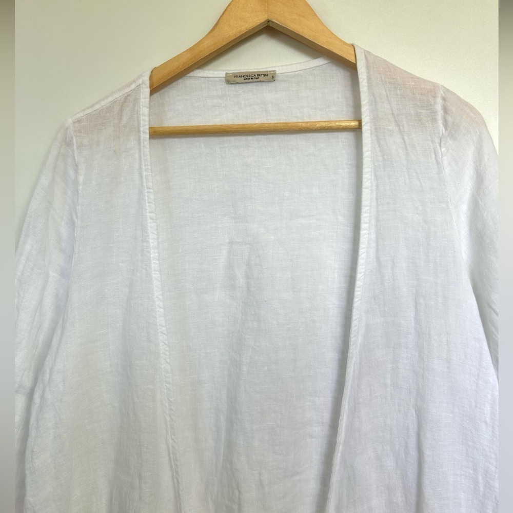 Francesca bettini  linen white open blazer cover up lightweight jacket pockets - Picture 4 of 8